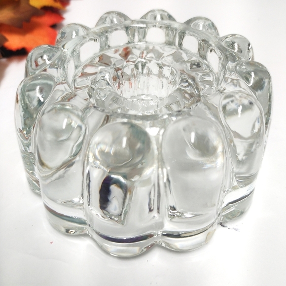 Set of 2 Heavy Clear Glass Candle Holders – Vintage Flower Frog Style - Picture 3 of 4